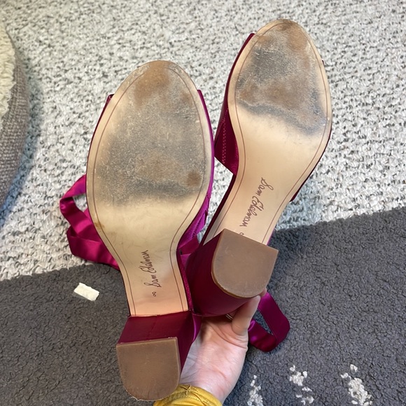 Sam Edelman | Hot Pink Satin Heeled Sandals - Picture 5 of 8